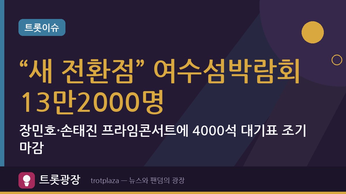 “새 전환점” 여수섬박람회 13만2000명…장민호·손태진 프라임콘서트에 4000석 대기표 조기 마감